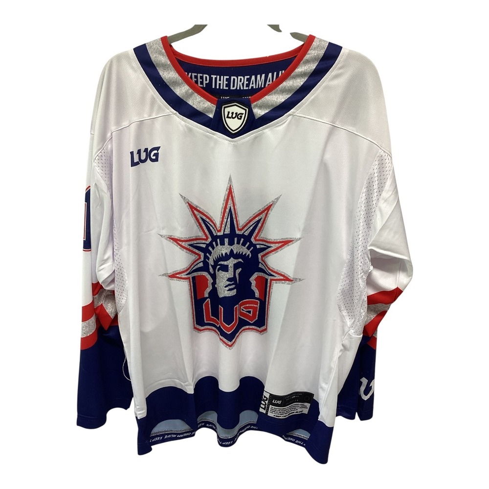 LUG Sports Liberty White Hockey Jersey Set Size M Number 21 Socks Stickers NEW